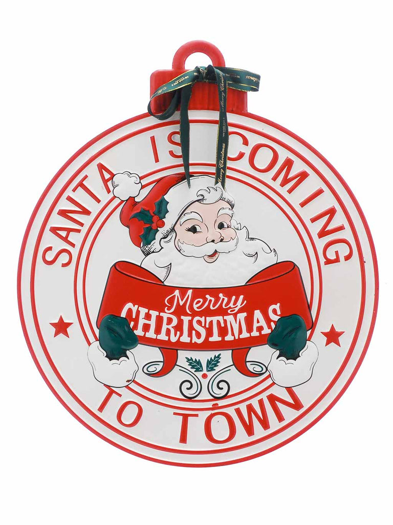 47cm Round White and Red Santa Metal Sign