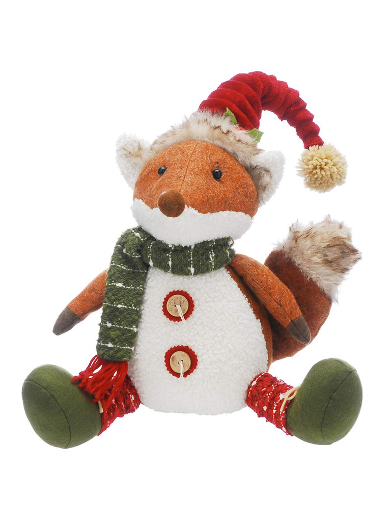 58cm Sitting Fox with Red Hat and Green Scarf
