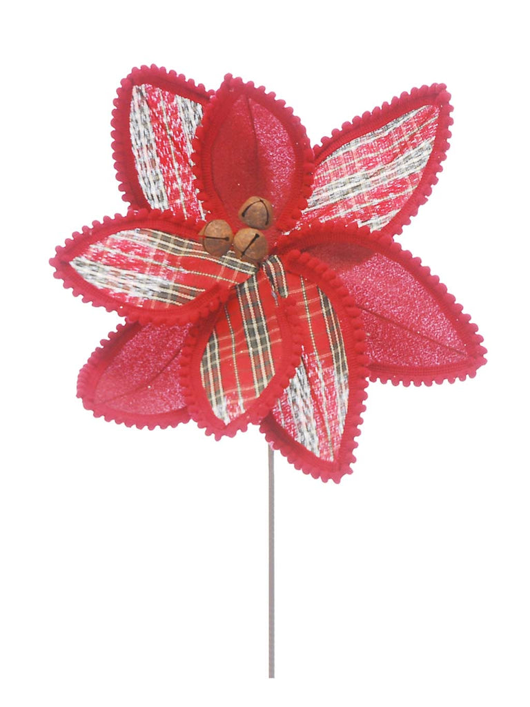 31cm Red and Green Tartan Poinsettia Pick