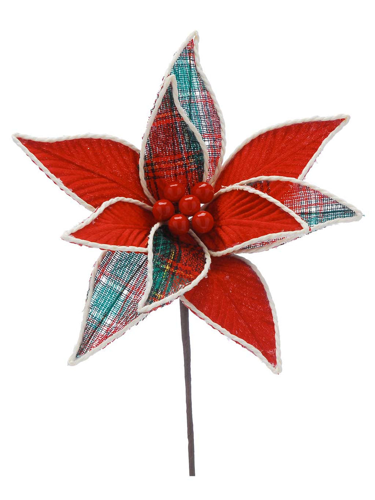 40cm Green and Red Tartan Poinsettia