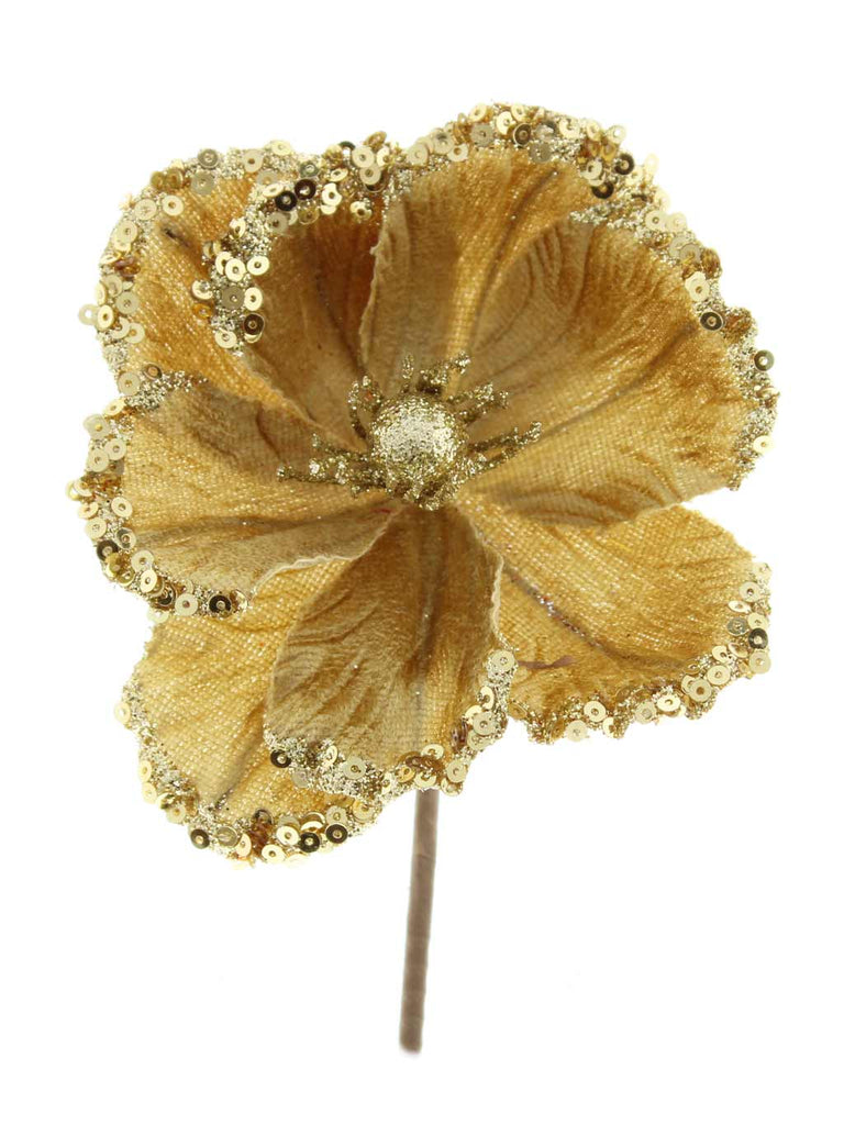 12cm Gold with Glitter Flower Pick