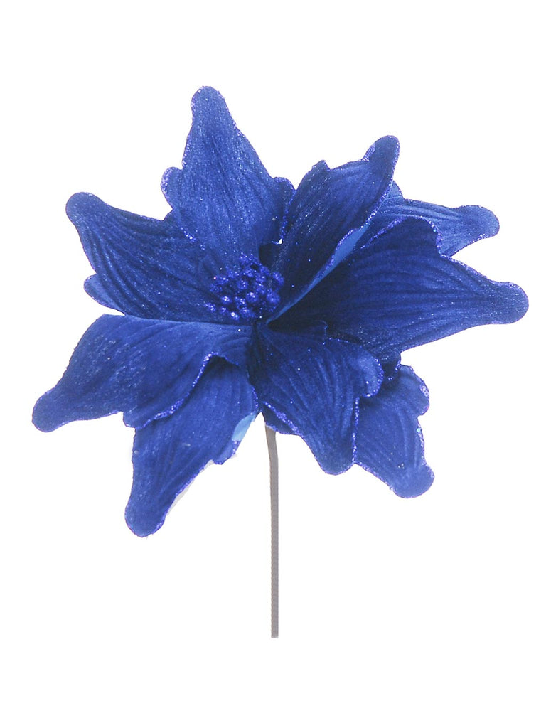 25cm Navy Velvet Poinsettia Pick