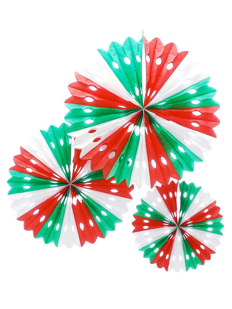 Set of 3 Sizes Red/Green/White Paper Fans