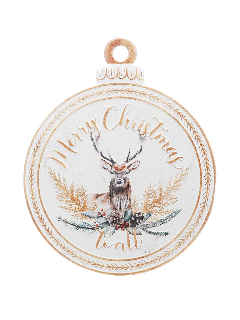 50cm Merry Christmas To All with Stag Metal Sign