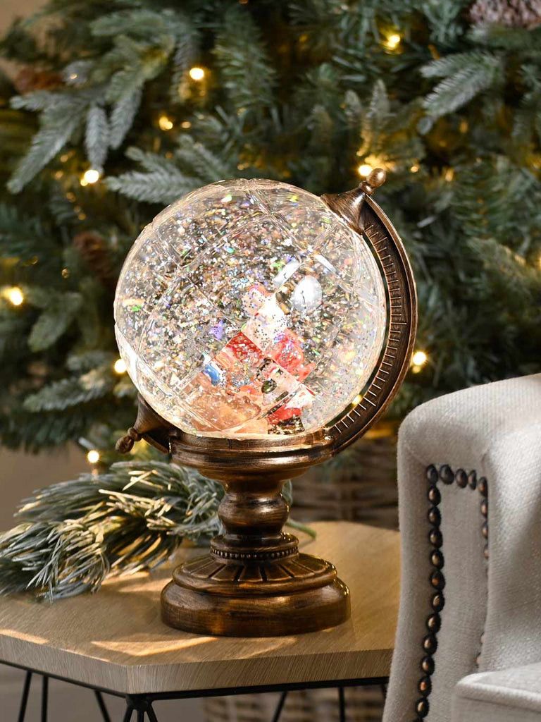 25cm B/O Lit Santa Globe Water Spinner
