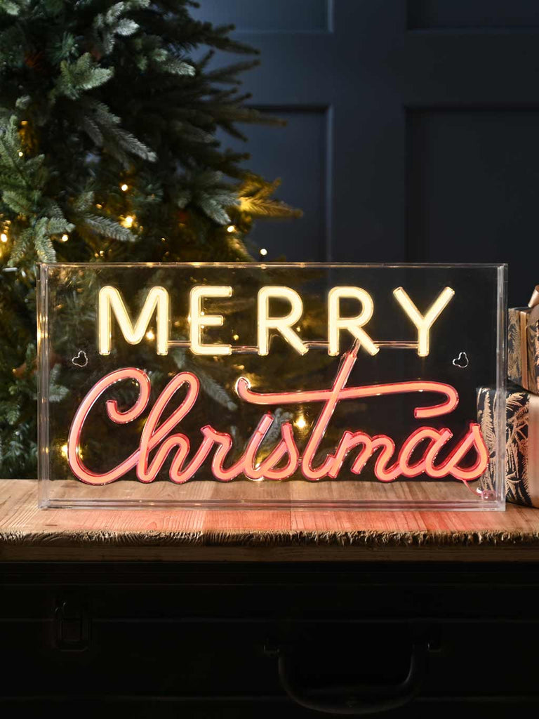 43cm Neon Flex Merry Christmas Sign - Warm White/Red