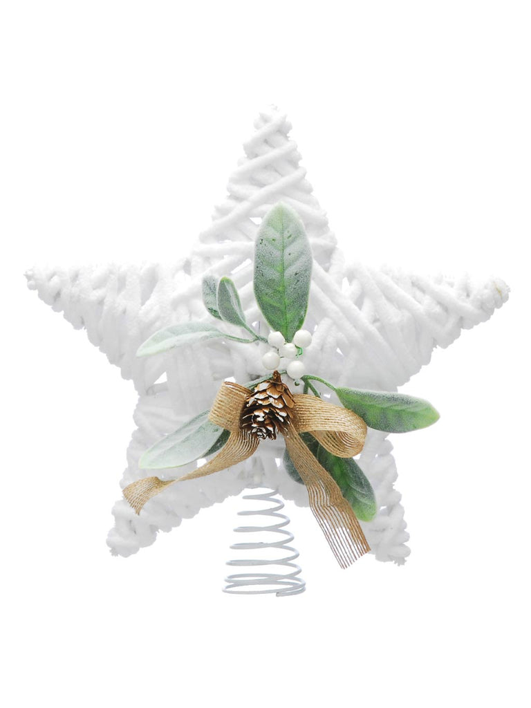 30cm White Woven Rattan Star-Mistletoe Tree Topper