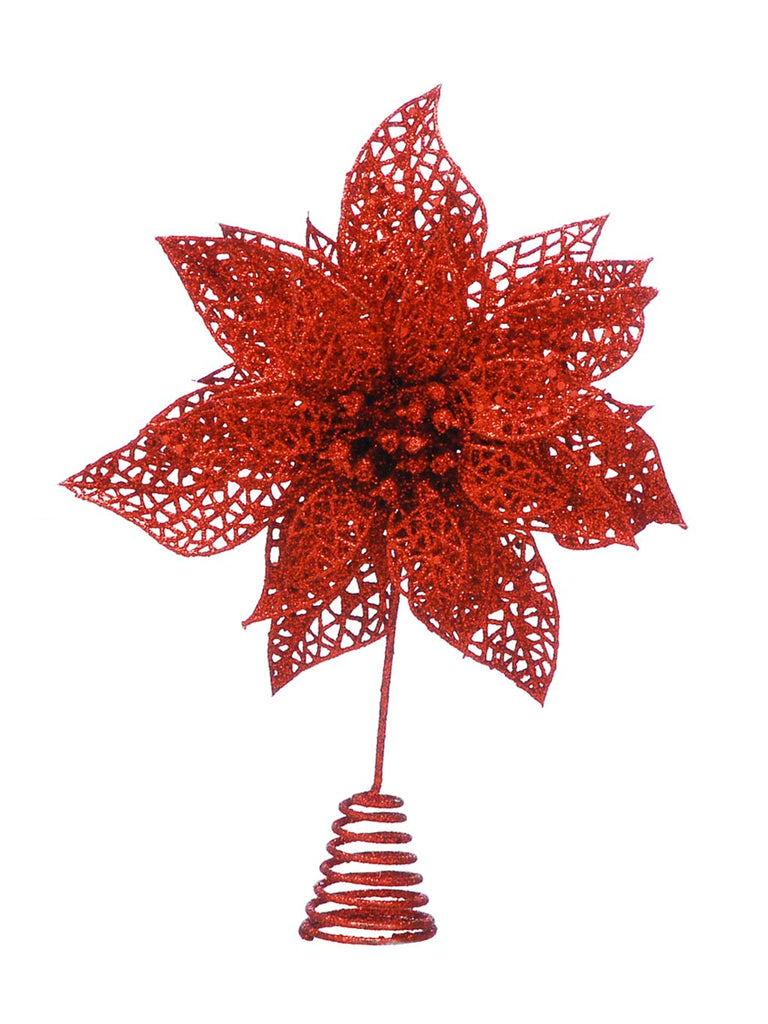 28cm Red Glitter Poinsettia Tree Topper