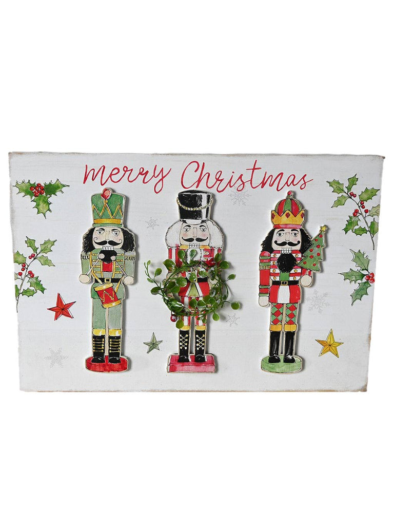 40cm Wooden Merry Christmas Sign with Nutcrackers