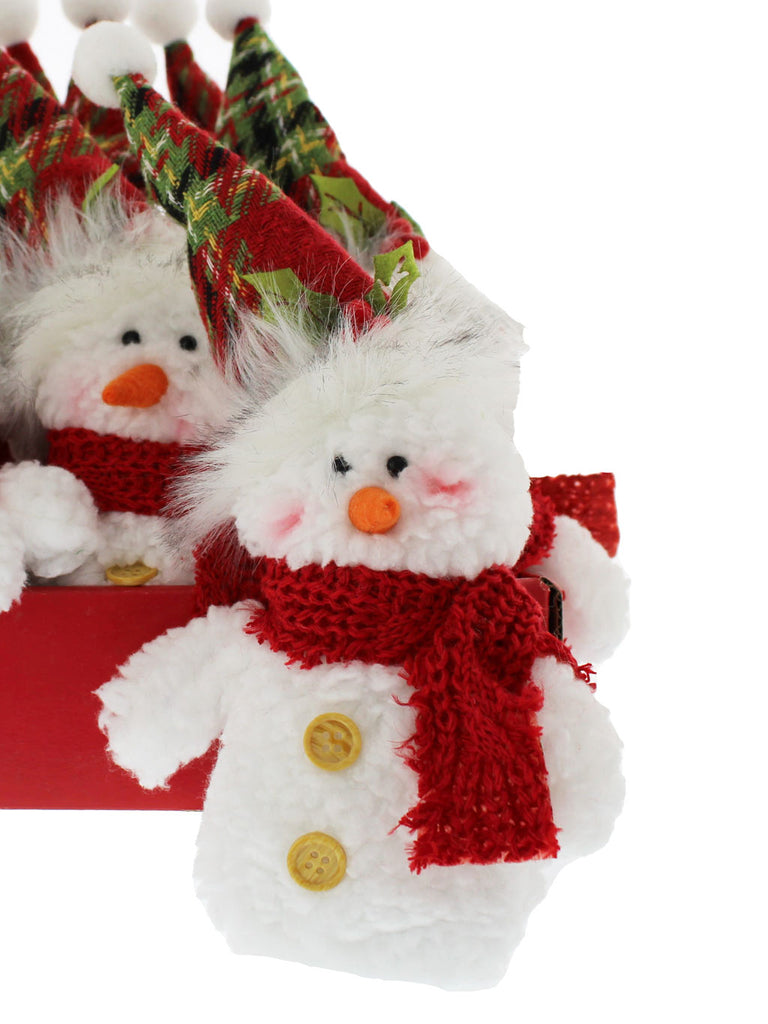 13cm Hanging White Plush Snowman with Red Scarf