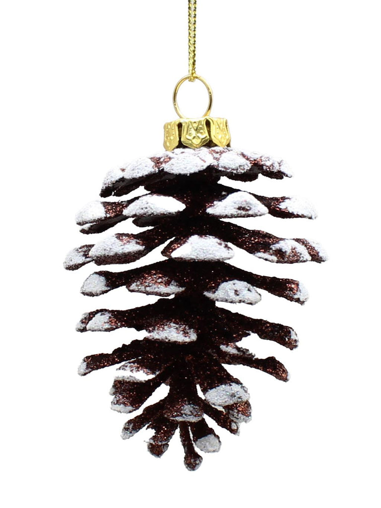 6cm Hanging Brown Acorn with Snow and Glitter