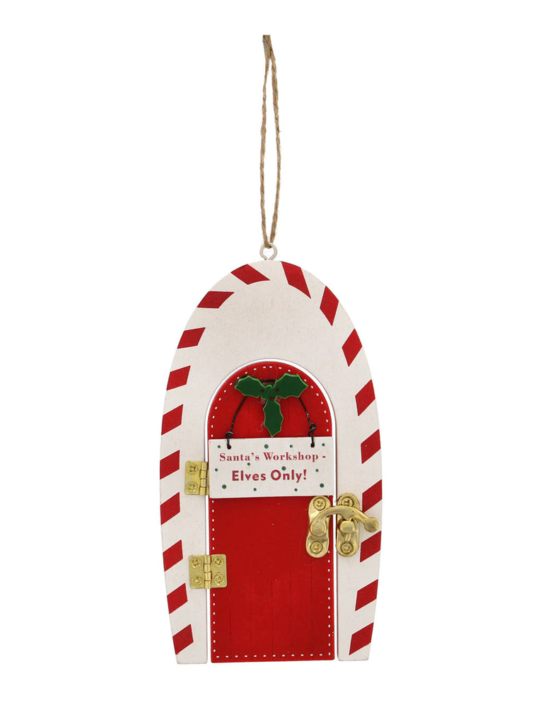 14cm Hanging Red/White Wooden Santas Workshop Door