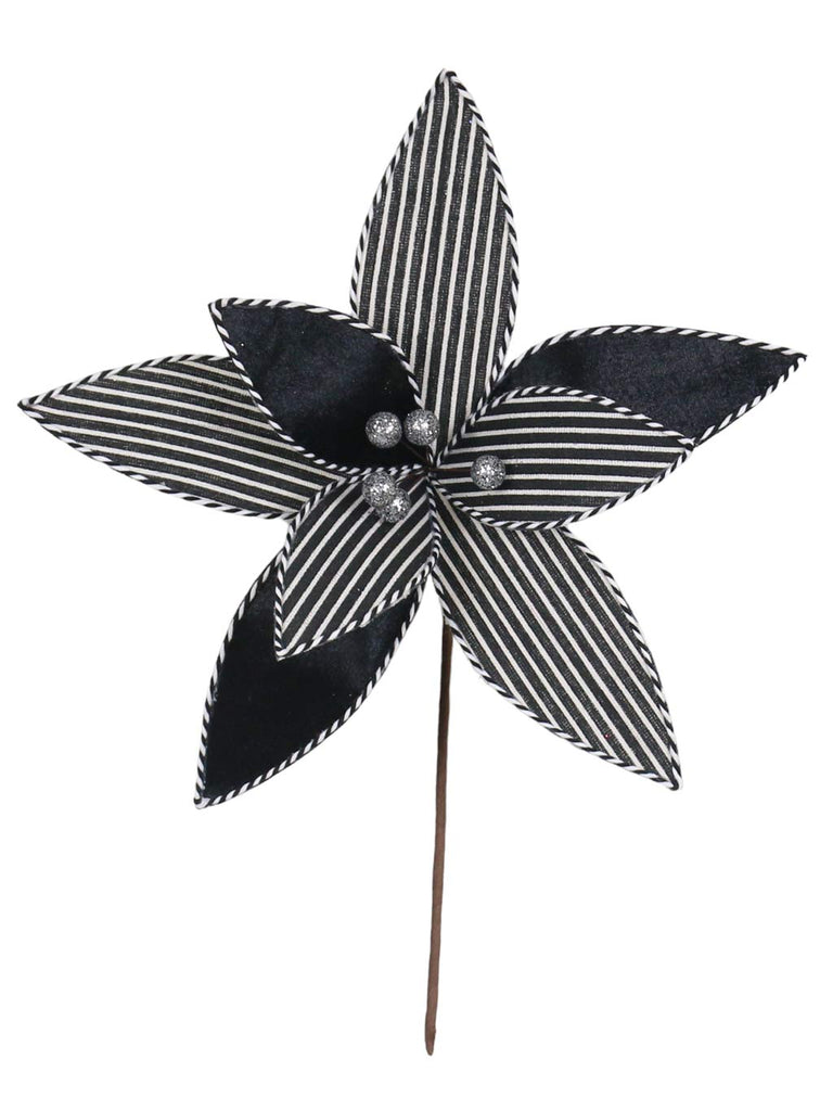 31cm Black/White Stripe Poinsettia Stem
