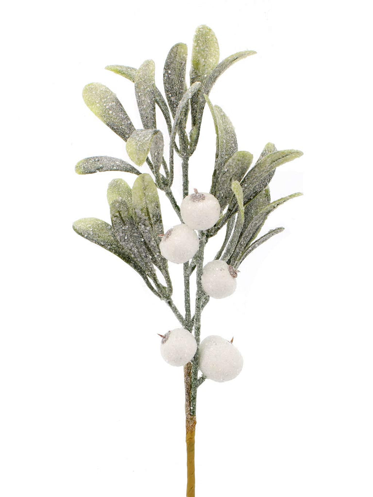 25cm Frosted Mistletoe with White Berries Pick