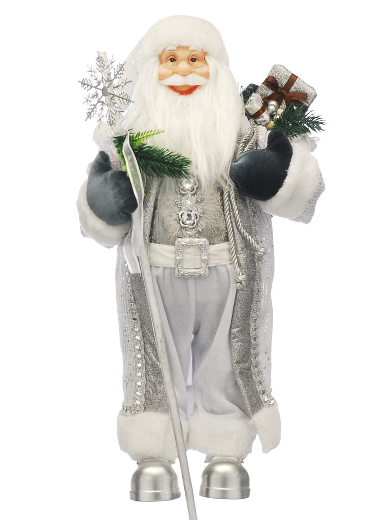 Silver/White Standing Santa Snowflake Staff 60cm
