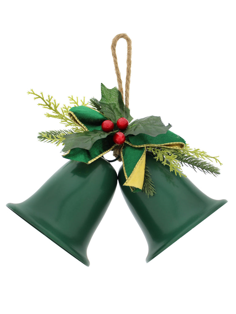 30cm Twin Metal Bells with Holly Leaves