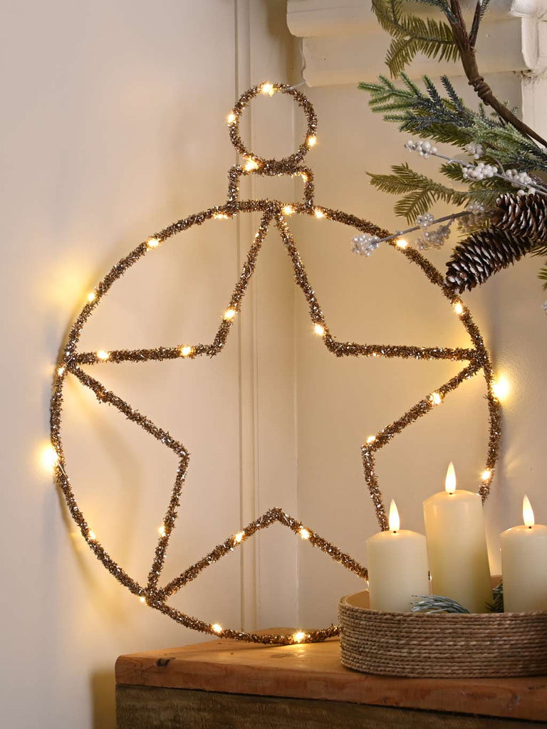 49cm B/O Twinkling Gold Star Ball - Warm White
