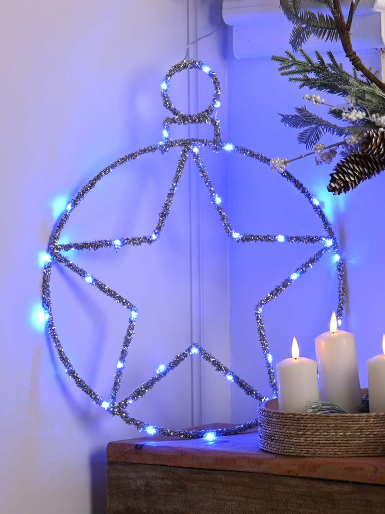 49cm B/O Twinkling Silver Star Ball blue
