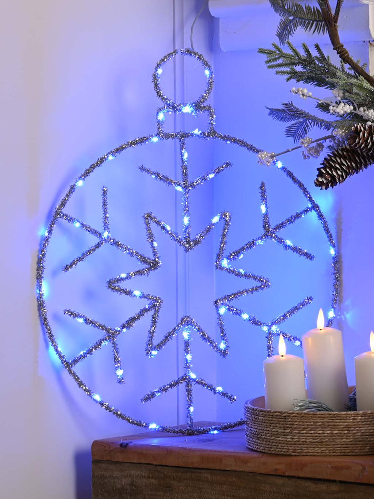 49cm B/O Twinkling Silver Snowflake Ball - Blue