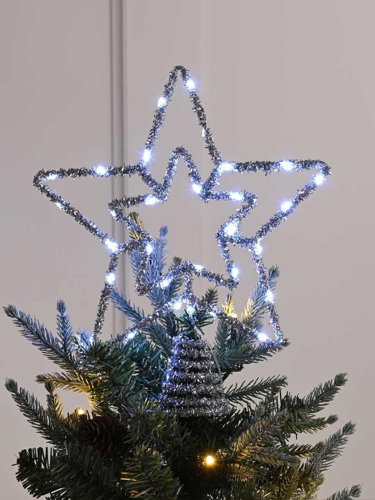 28cm B/O Twinkling Silver Tree Top Star - White