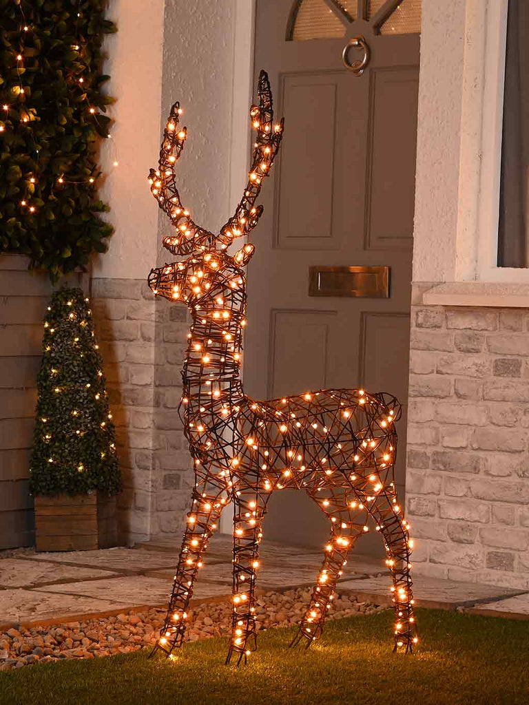 125cm Lit Brown Faux Rattan Stag-  Antique Gold