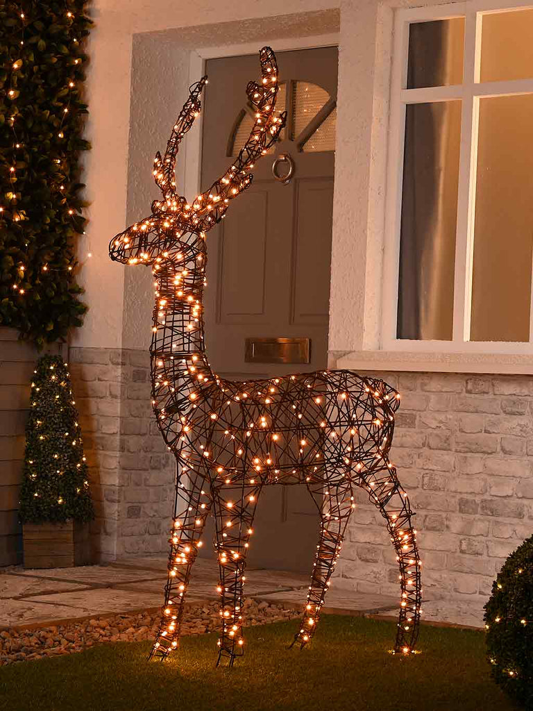 150cm Lit Brown Faux Rattan Stag - Antique Gold