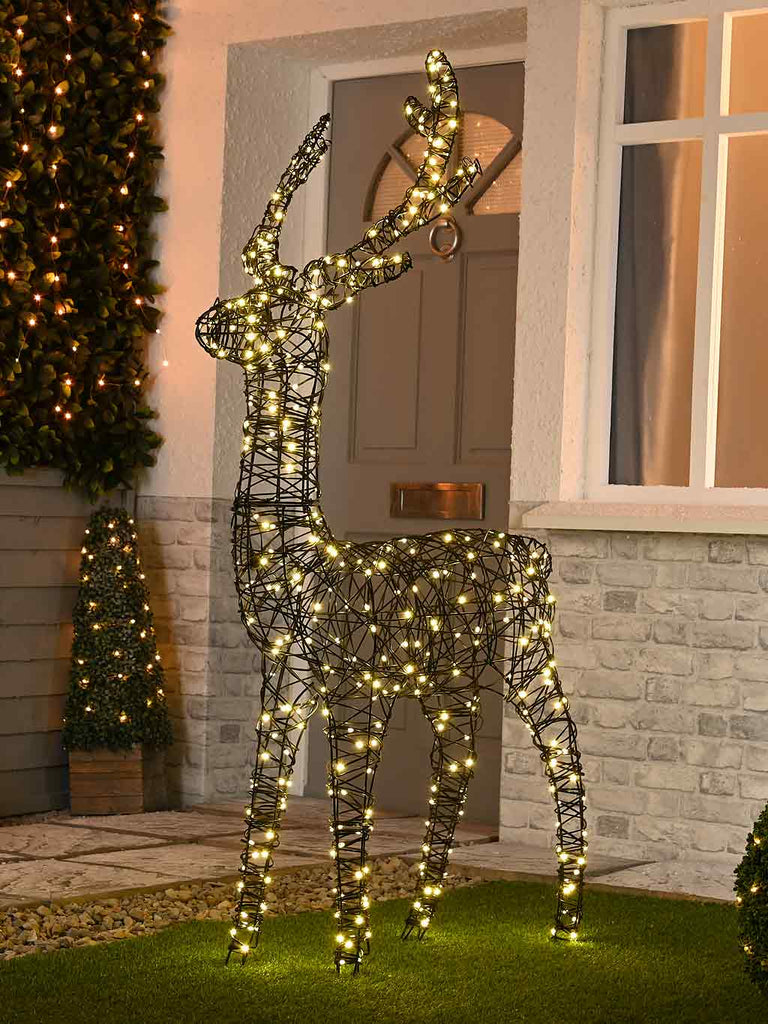 150cm Lit Black Faux Rattan Stag - Warm White