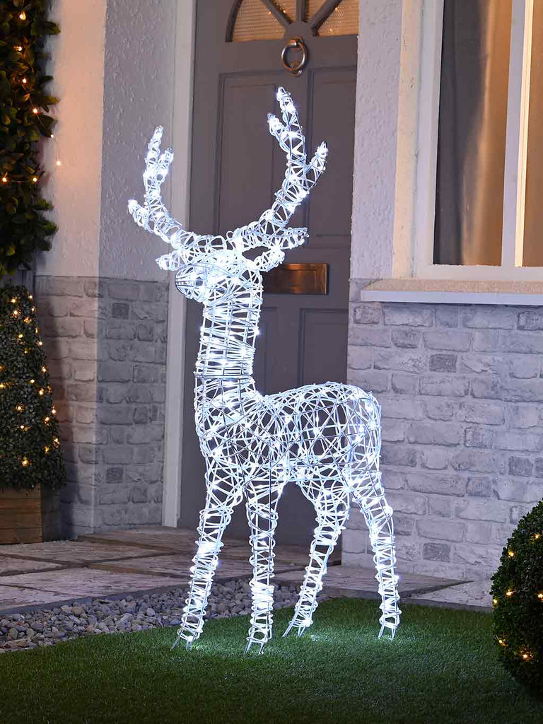 125cm Lit White Faux Rattan Stag - White