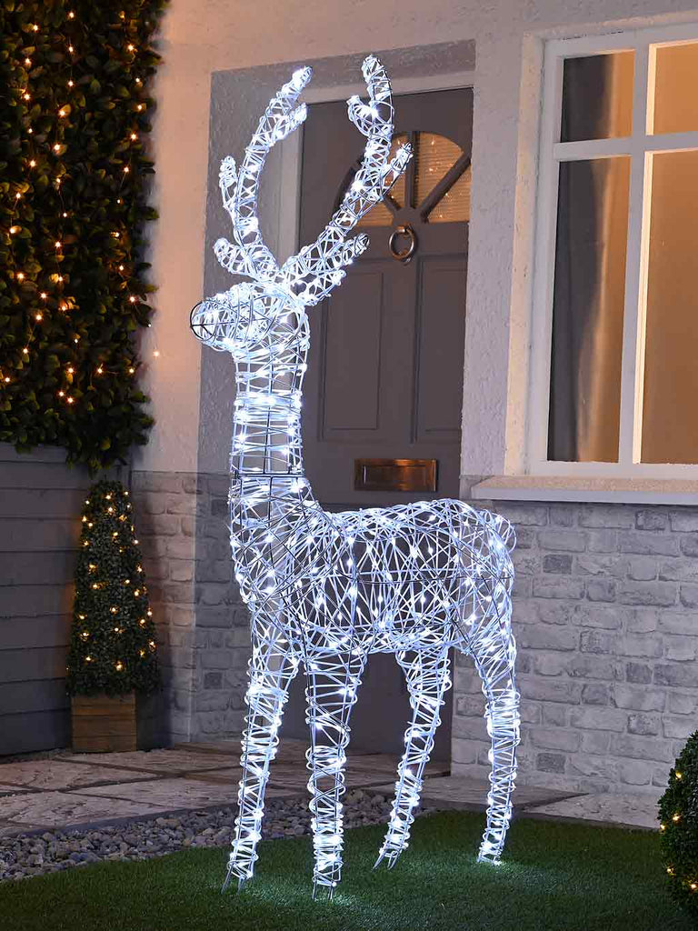 150cm Lit White Faux Rattan Stag - White