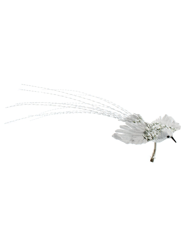 43cm Silver Sequin Bird with Long Twisted Tail