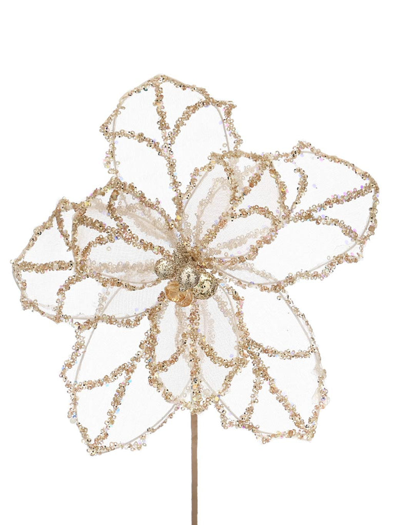 54cm Champagne Gold Sequin Holly Stem