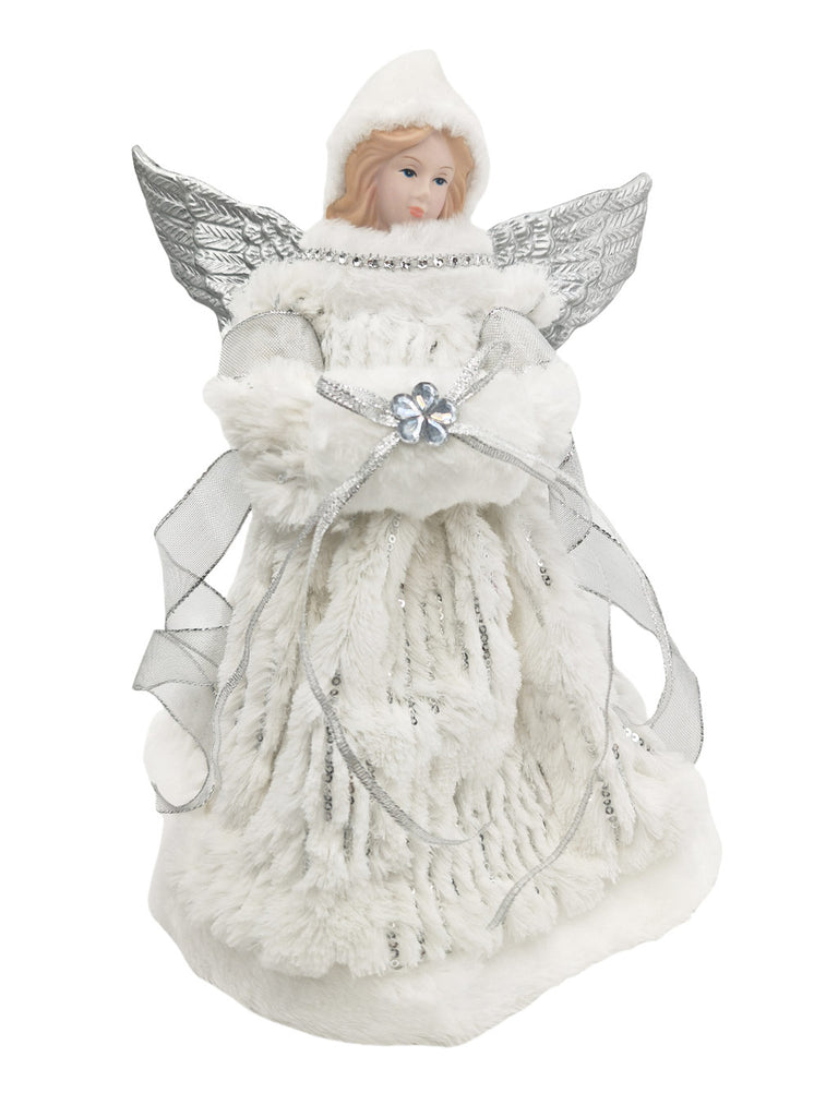 30cm White/Silver Fluffy Angel Tree Topper