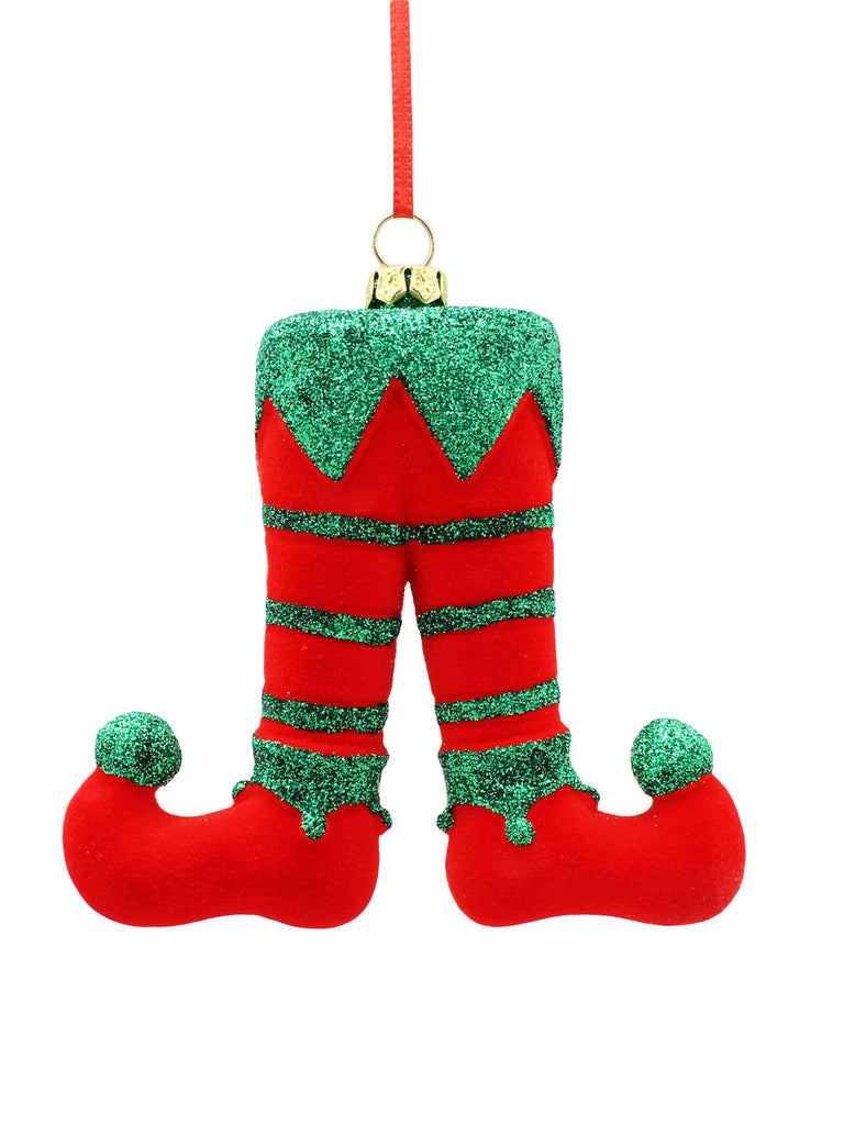11cm Hanging Red Flocked/Green Glitter Elf Legs