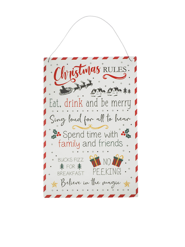 30cm White Metal Christmas Rules Sign