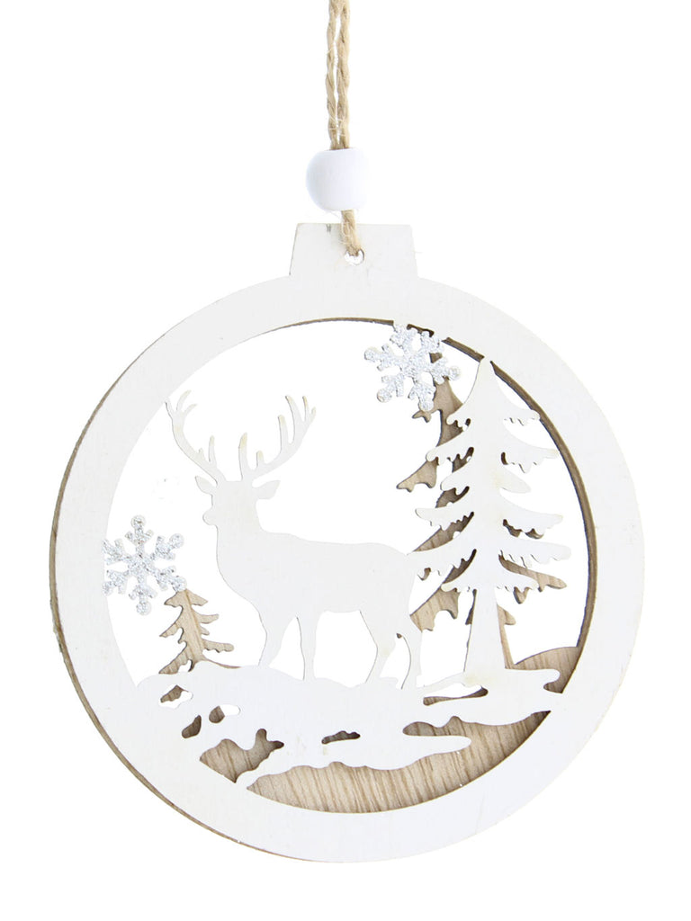 9cm Hanging White Disc - Laser Cut Forest Scene