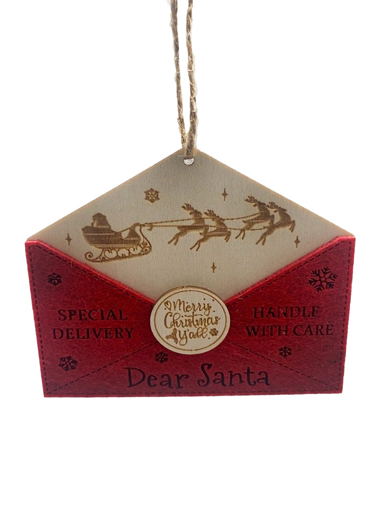 11cm Red Wooden Santa/Sleigh Envelope