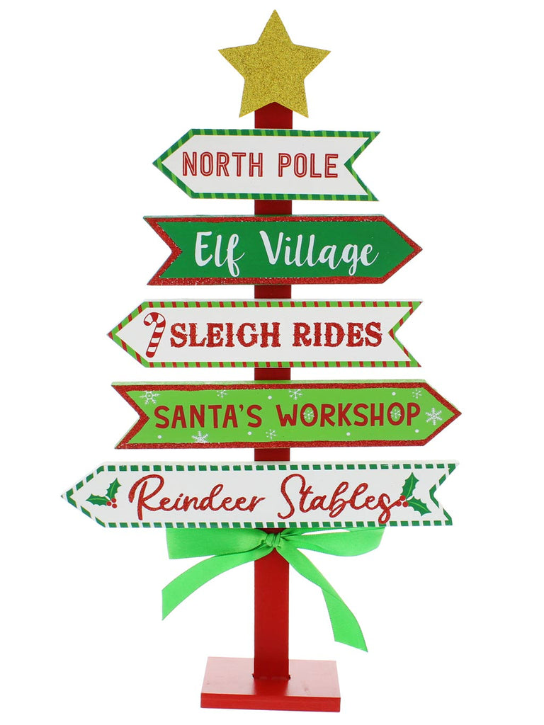 39cm Wooden Red/Green/White Direction Sign