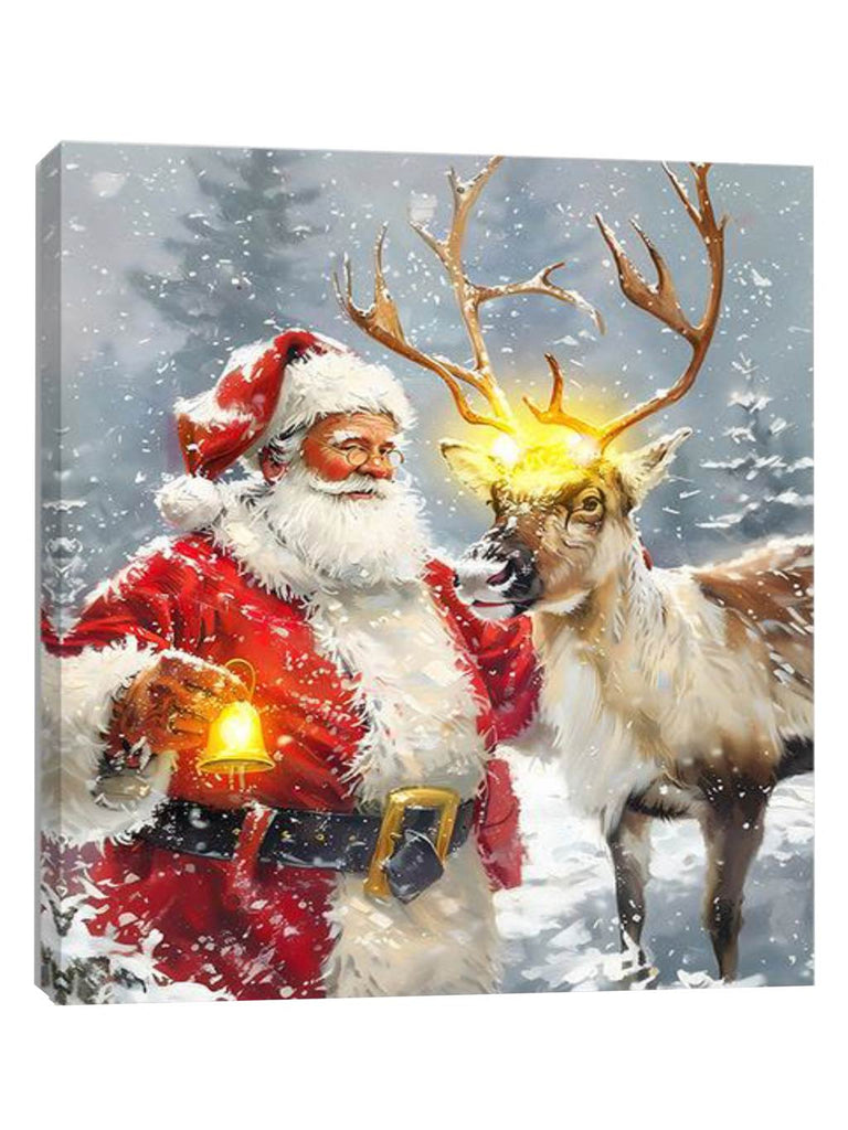 40cm B/O Lit Fibre Optic Santa and Reindeer Canvas