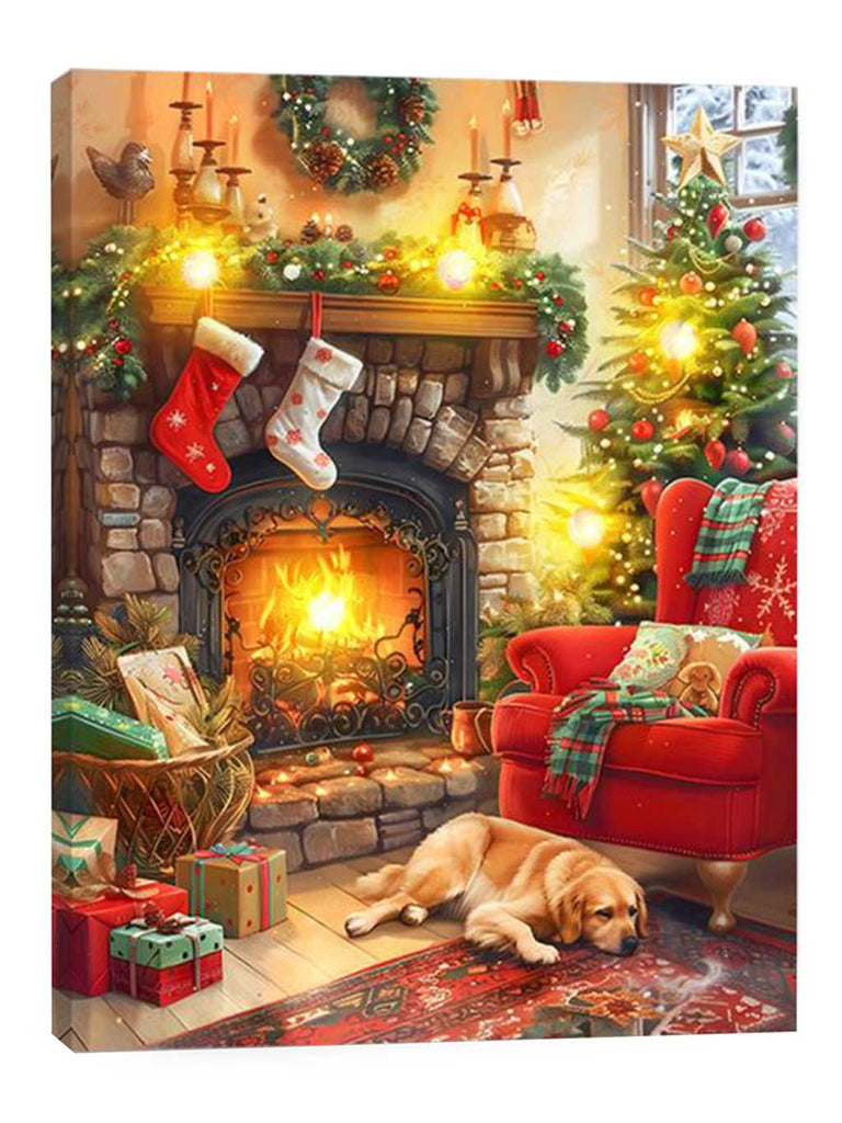 40cm Battery Operated Lit Fireplace Canvas