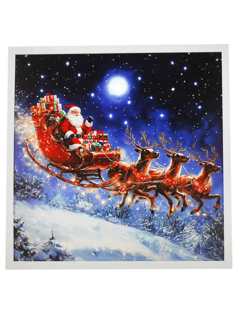 40cm Battery Operated Lit Fibre Optic Sleigh Scene - Framed