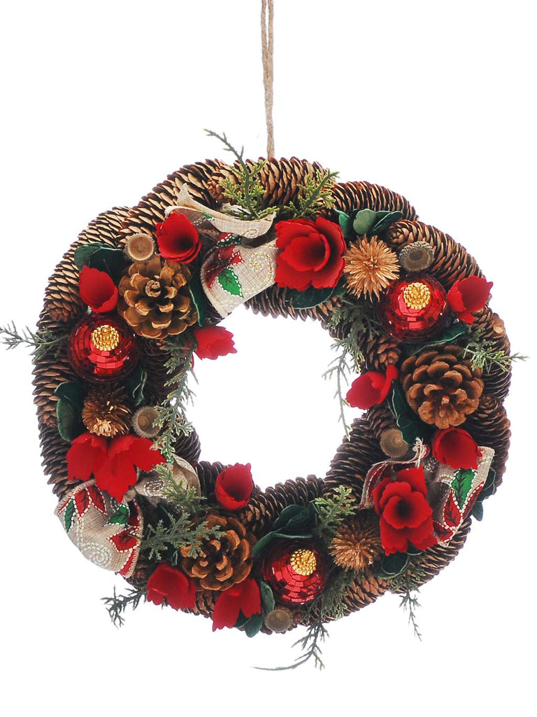 30cm Red Flower/Poinsettia Ribbon Wreath