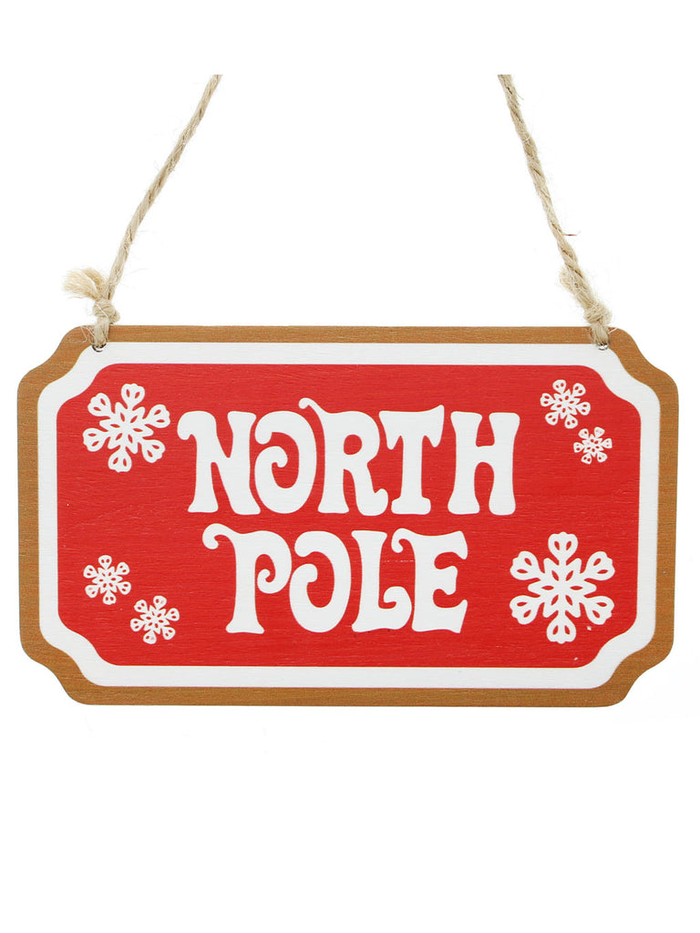 15cm Hanging Wooden Red North Pole Sign