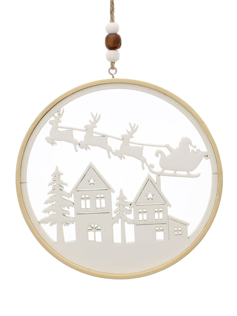 15cm Hanging Wooden White Deer/Santa Disc