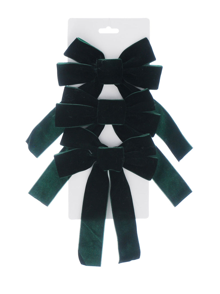 Set of 3 x 24cm Dark Green Velvet Bow