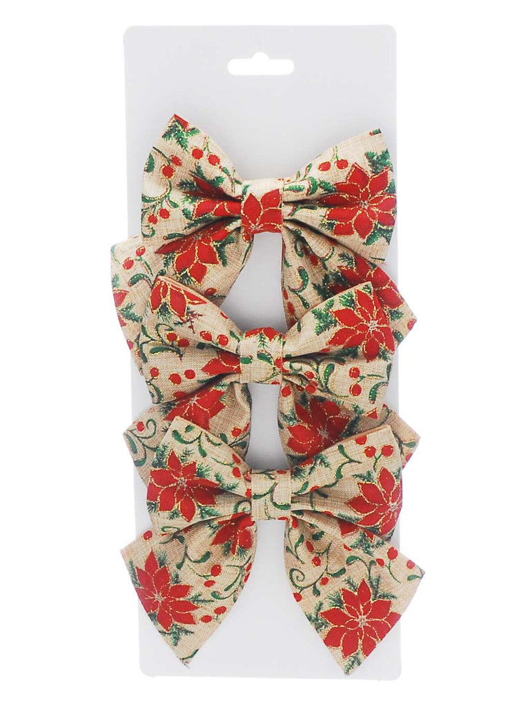 Set of 3 x 20cm Poinsettia Print Bow