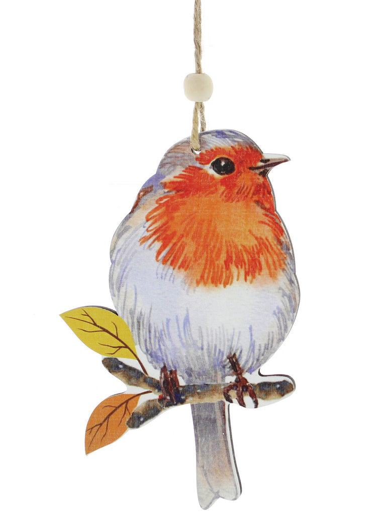 12cm Hanging Wooden Robin on Twig