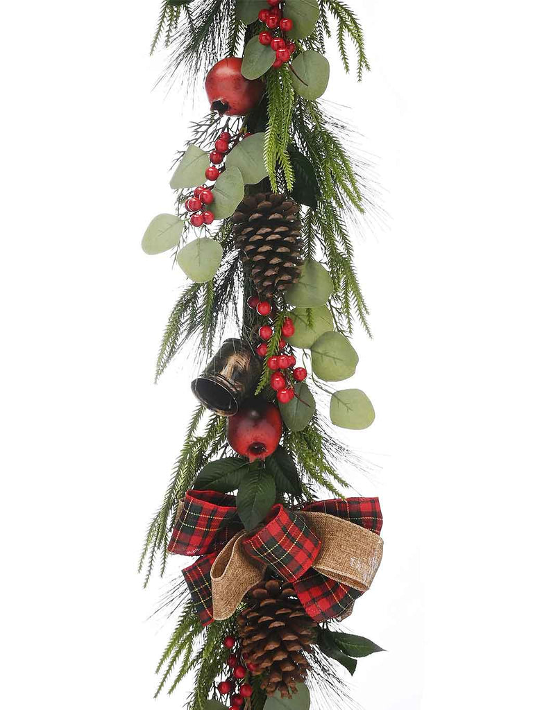 180cm Green Garland with Red/Gold Ribbon/Bells