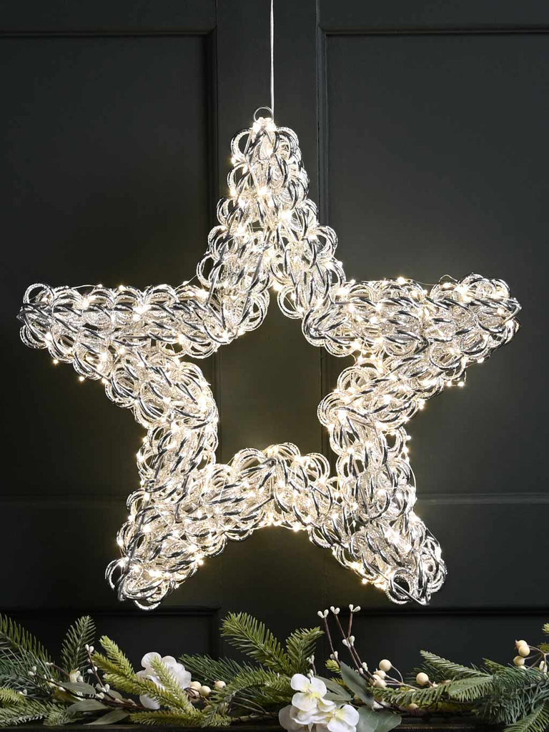 50cm Lit Silver Spiral Twirl Star