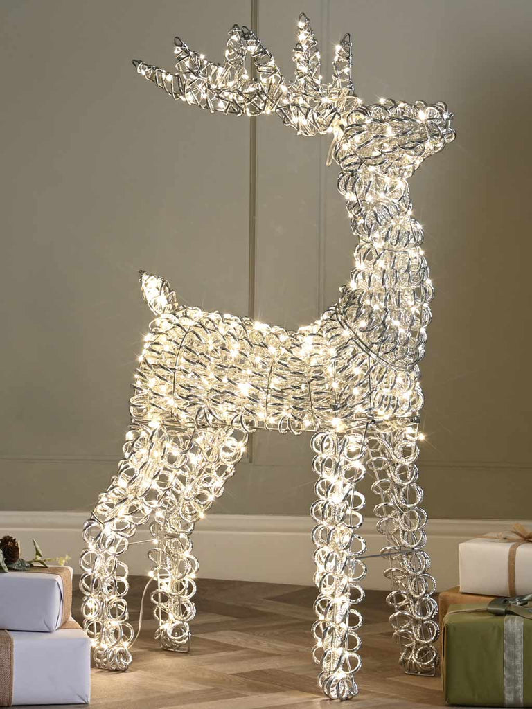 80cm Lit Silver Spiral Twirl Reindeer