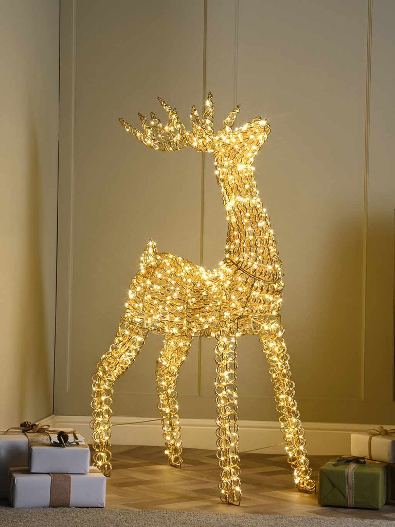 120cm (4ft) Lit Gold Spiral Twirl Reindeer